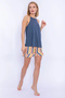 Striped Denim Blue Women's Suspender Shorts Set