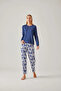 Navy Blue T-Shirt & Navy Blue Batik Viscose Women's Pajama Set - 3