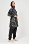 Women's Embroidery Patterned Full Covered Hijab Swimsuit 24235 Black - 3