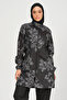 Women's Embroidery Patterned Full Covered Hijab Swimsuit 24235 Black - 5