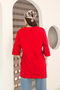 Red Oversize Double Sleeve Long T-Shirt with Side Slits |   Cotton Basic Crew Neck Single Jersey Fabric Casual Comfortable T-Shirt |   Standard Size All Season - 8