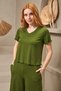 25109 Women's V-Neck Short Sleeve Loose Leg Pajamas Set - 4