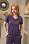 25109 Women's V-Neck Short Sleeve Loose Leg Pajamas Set - 4