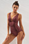 North V-Neck Covered Underwire Swimsuit Toffee 231124