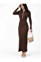 Women's Long Dress Corded Fabric Shirt Collar and Buttoned Model