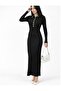 Women's Long Dress Corded Fabric Shirt Collar and Buttoned Model