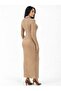 Women's Long Dress Corded Fabric Shirt Collar and Buttoned Model