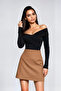 WOMEN'S CROSSOVER COLLAR DRAPED DETAIL STRETCHY FABRIC DESIGN BLOUSE - 3