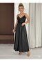 Women's Black Flowy Skirt with Side Pockets, All-Season Leather-Look Fabric, Length 95 cm - 2