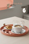 6-Piece 25 cm Metal Round Tea, Coffee, Serving Tray with Leather Handles Decorative Presentation Tray