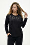 Women's Plus Size Crew Neck Long Sleeve Stone Detailed Stretchy Blouse - 3