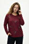 Women's Plus Size Crew Neck Long Sleeve Stone Detailed Stretchy Blouse - 3