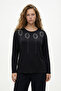 Women's Plus Size Crew Neck Long Sleeve Stone Detailed Stretchy Blouse