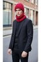 Hand Knitted Men's Beanie Neck Collar Set Red