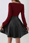 Square Neck Lantern Long Sleeve Pu Dress - 3