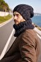 Hand Knitted Men's Beanie Neck Collar Set Dark Blue - 3