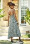 Floral Patterned Slit Flared Casual Dress Green - 4