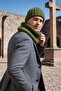 Hand Knitted Men's Beanie Neck Collar Set Green - 2