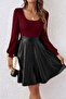 Stylish Black Lantern Long Sleeve Pu Dress Editor's Picksi