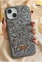 iPhone 13/14/15 Case with Velvet Diamond (Remove Gelatin) Design, Gray Stone Sparkling Diamond Silicone - 4