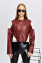 Women's Oversize Zippered Collar Snap Fastener Shoulder and Skirt White Patterned College Racer Jacket Biker Coat - 2