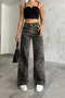 Women’s Leopard Printed High-Waist Wide-Leg Stretch Fabric Palazzo Pants