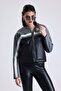 Women's Oversize Printed Biker Jacket Zippered College Coat Bomber Leather Racer Coat Gray - 5