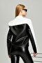 Women's Oversize Printed Biker Jacket Zippered College Coat Bomber Leather Racer Coat White - 7