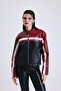 Women's Oversize Printed Biker Jacket Zippered College Coat Bomber Leather Racer Coat Red - 4