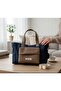 Navy Blue Bag with Canvas Leather Pocket Detail