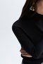 Women's Black High-Neck Fitted Long Sleeve T-Shirt - 3