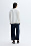 Women's Off-White Loose Fit Button Detailed Crew Neck Sweatshirt - 2