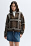 Women's Brown Jacquard Loose Fit Knitwear Coat Jacket