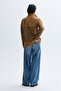 Women's Brown Striped Loose Fit Buttoned Turtleneck Sweater - 2