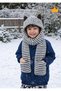 7-14 Years Old Girls Boys Winter Eared Plush One-Piece Scarf Beanie with Pocket Gloves Anthracite 1300