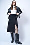 Black Leather Belt Accessory Wrap Cut Midi Length Velvet Skirt Alc-X14570 - 2