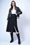 Black Leather Belt Accessory Wrap Cut Midi Length Velvet Skirt Alc-X14570