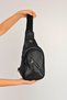 Black Leather Look Unisex Side Cross Back Chest Waist Bag with Headphone USB Mobile Phone Compartment
