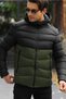 Men's Winter Puffer Jacket - Black/Khaki, Hooded, Water/Windproof