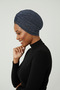Draped Navy Blue Double-Sided Ready-To-Wear Turban Hijab with Mottled Pattern, Suitable for Medical Use - 4