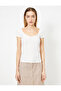 Women's White Scoop Neck T-shirt - 3