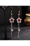 Stone Gold-Colored Red Rose Dangle Long Stylish Party Engagement Henna Wedding Evening Dress Earrings - 4