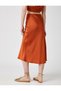 Women's Brown Midi Satin Skirtly Yours Styled By Melis Agazat Skirt - 5