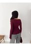 Women's Burgundy Transparent Boat Neck Cashmere Lightweight Blouse - 6