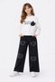 Girl's Heart Detailed Sweatshirt & Wide Leg Jean Pants 2-Piece Set