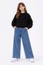 Girl's Rose Detailed Sweatshirt and Wide Leg Jeans Set Black – Ages 6-10 2647 - 2