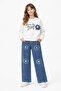 Girl's Sweatshirt and Embroidery Detailed Denim Trousers Set 2620
