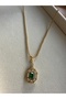 Elegant Sparkle: Gold Color Chain Necklace with Emerald Stone" - 3