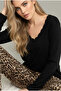 Black Leopard Print Knitted Cotton Pajamas Suit25240276
