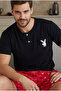 Black Patterned Crew Neck Knitted Shorts Suit 25109646